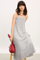 Ivory and black check tiered midi dress_5