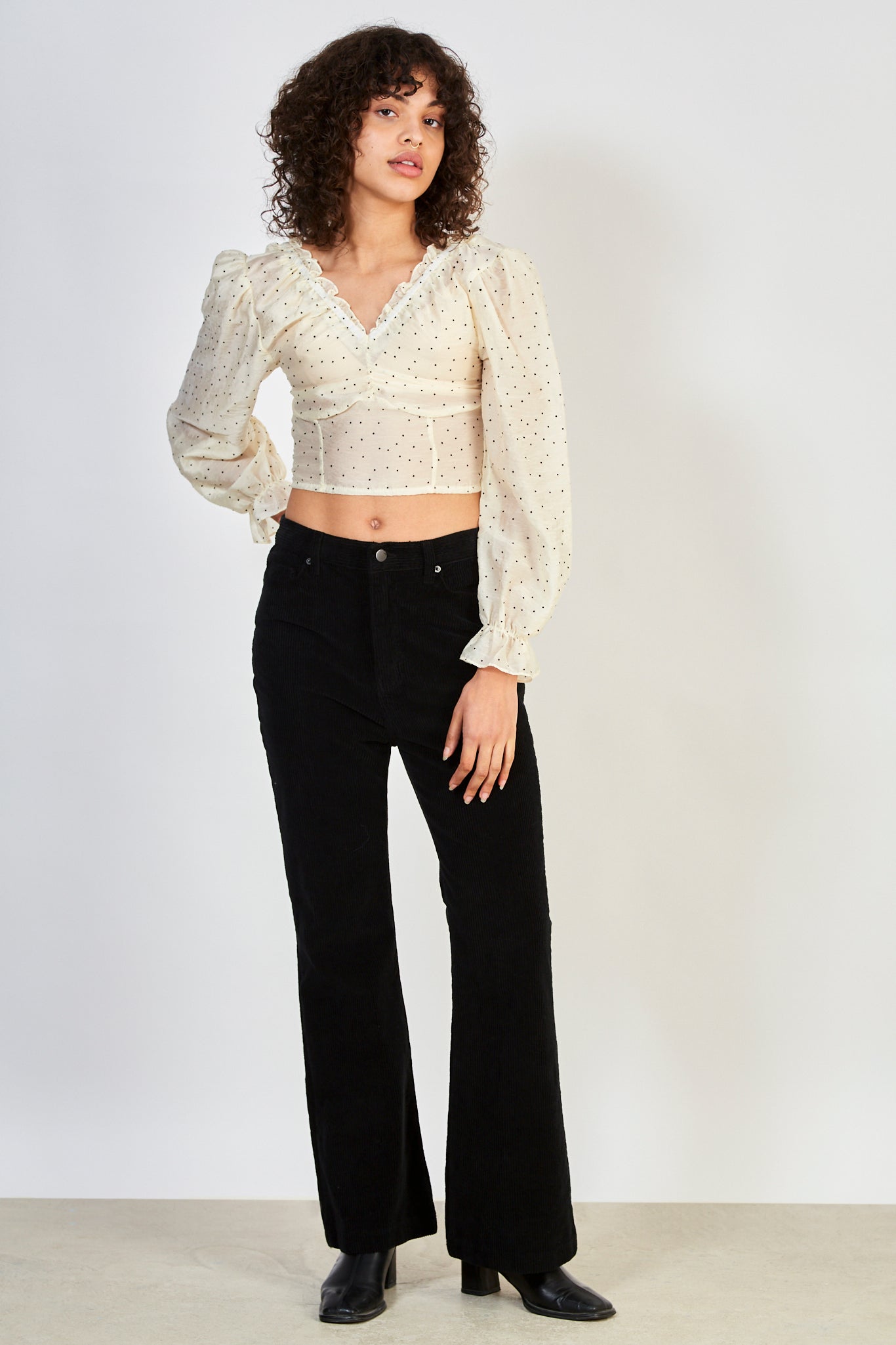 Ivory and black polka dot blouse