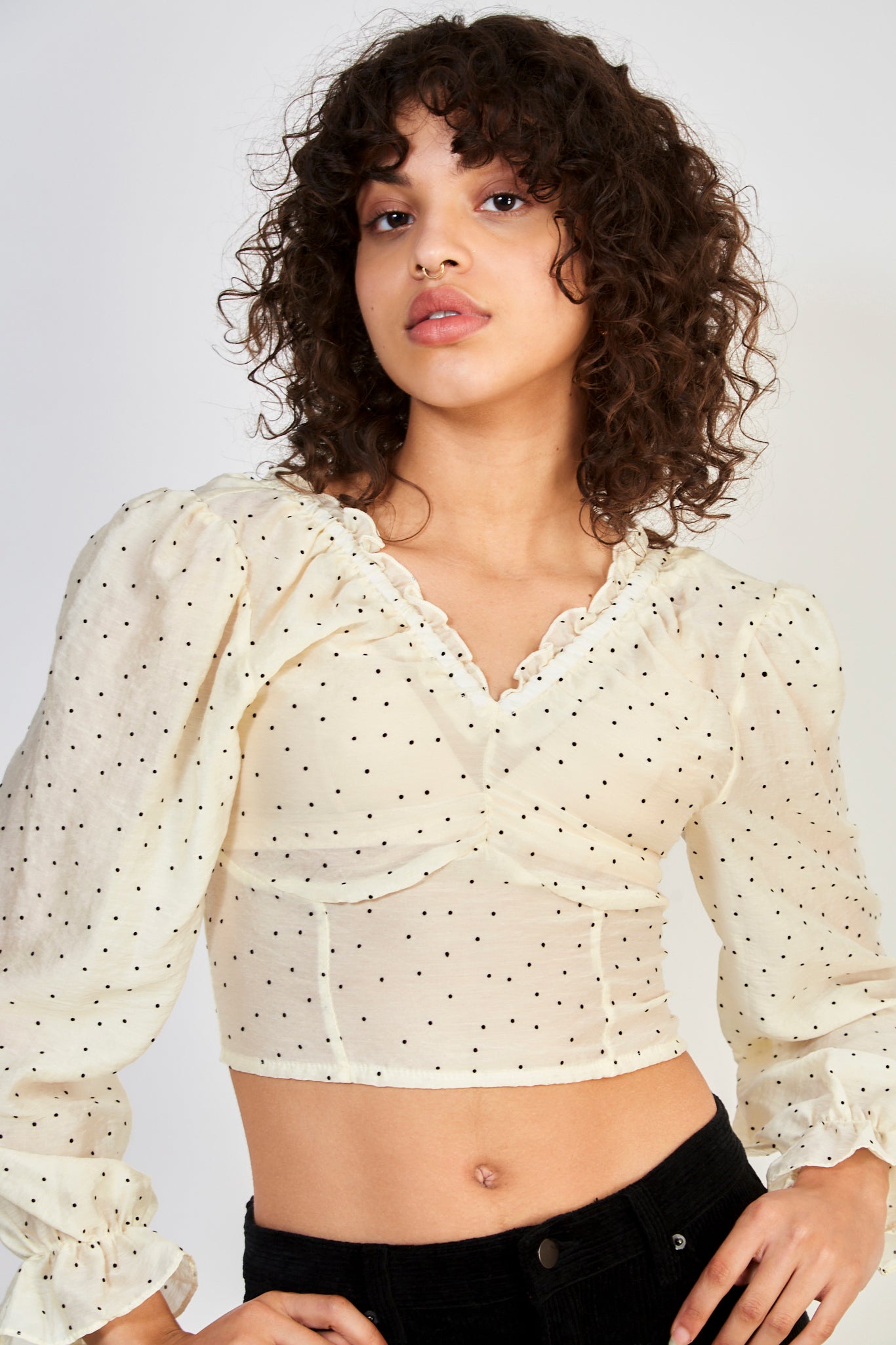 Ivory and black polka dot blouse