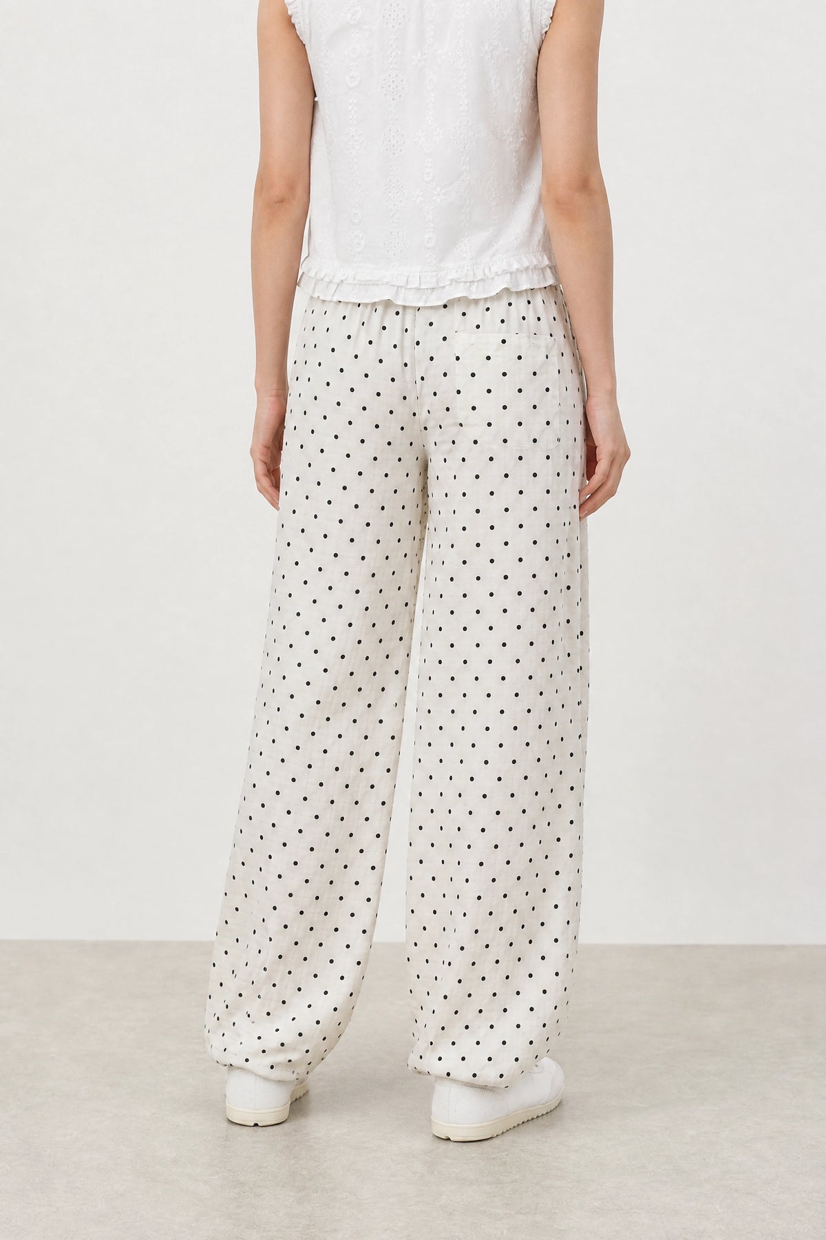 Ivory and black polka dot linen blend slouchy trousers_2