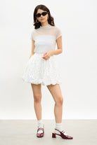 Ivory and black polka dot sheer mock neck tee_4