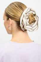 Ivory and black striped scrunchie_1