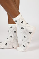 Ivory and black tiny bow diamond texture socks_1