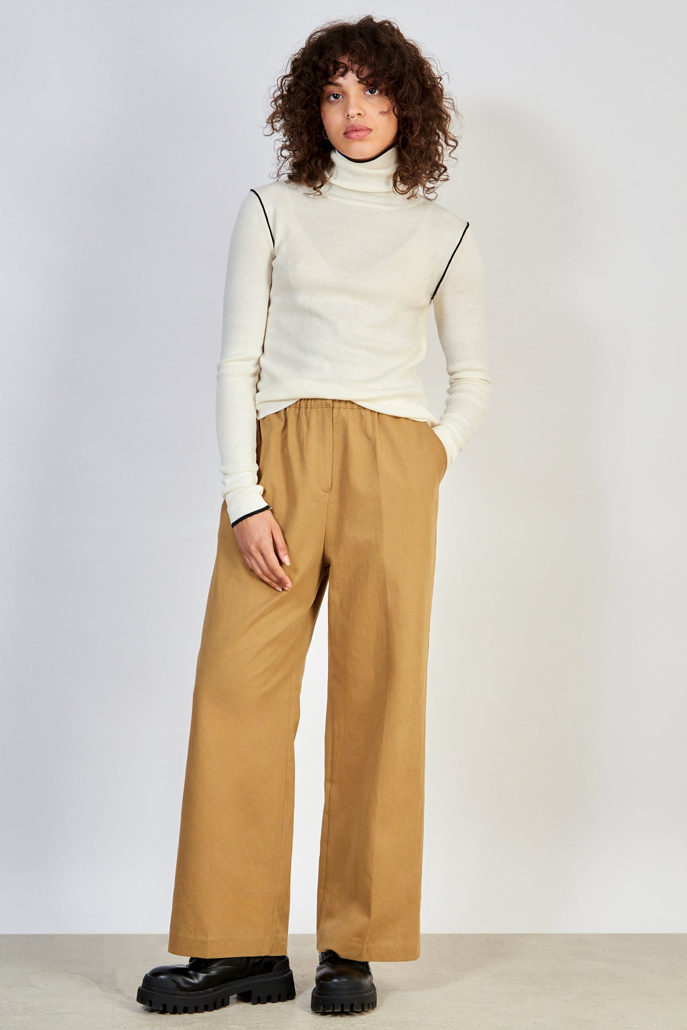 Ivory and black trim turtleneck top_4