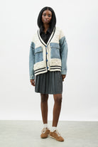 Ivory and blue denim wool blend varsity cardigan jacket_4