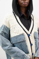 Ivory and blue denim wool blend varsity cardigan jacket_3