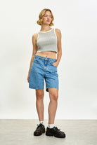 Ivory and brown striped contrast trim tank_4