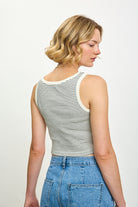 Ivory and brown striped contrast trim tank_2