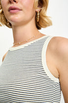 Ivory and brown striped contrast trim tank_3