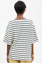Ivory and navy blue striped short sleeve tee_2