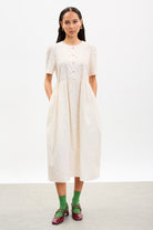 Ivory and pink floral print button front dress_1