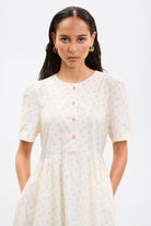 Ivory and pink floral print button front dress_3