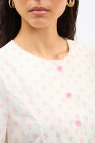 Ivory and pink floral print button front dress_5