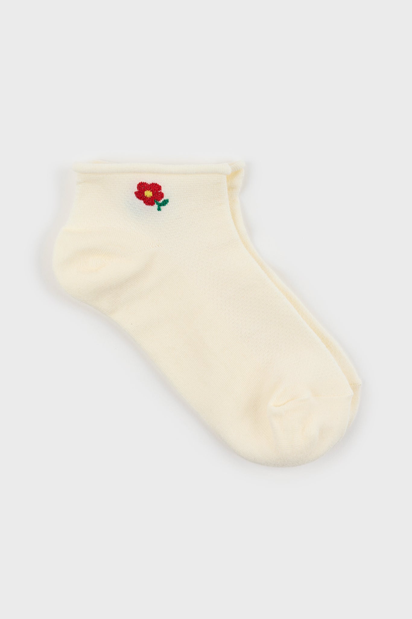 Ivory and red metallic flower ankle socks_3