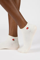 Ivory and red metallic flower ankle socks_1