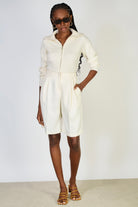 Ivory boucle long tailored shorts_4