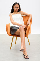 Ivory box pleat tie strap top_5