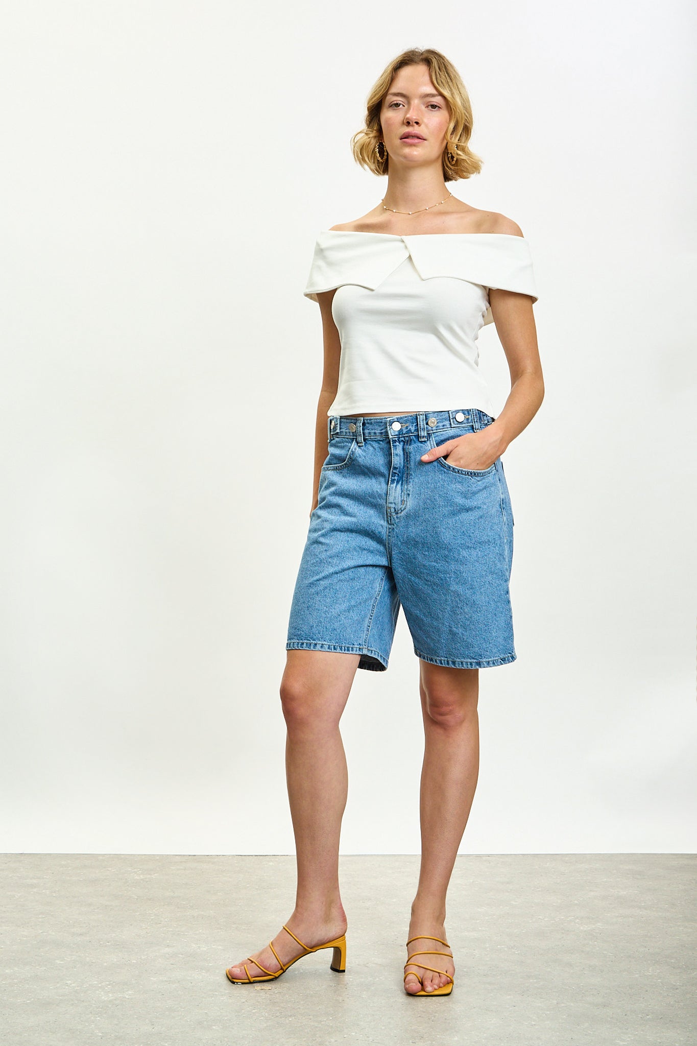 Ivory cross panel off shoulder jersey top_4