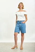 Ivory cross panel off shoulder jersey top_4