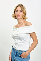 Ivory cross panel off shoulder jersey top_1