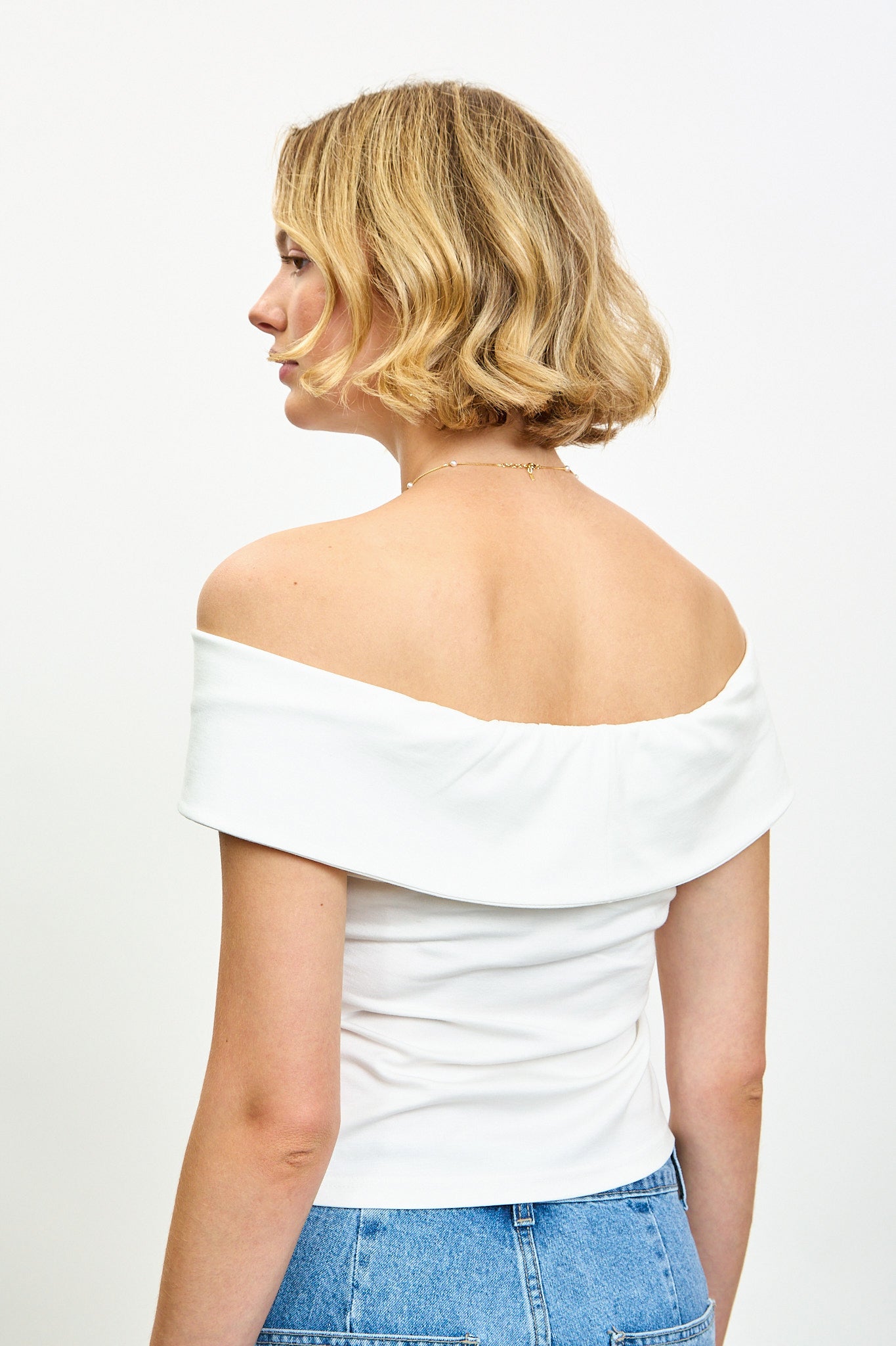 Ivory cross panel off shoulder jersey top_2