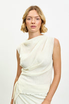 Ivory draped ribbed tank_1