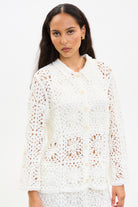 Ivory floral grid crochet shirt_1