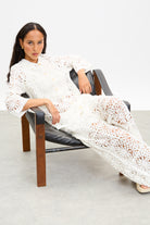 Ivory floral grid crochet shirt_5