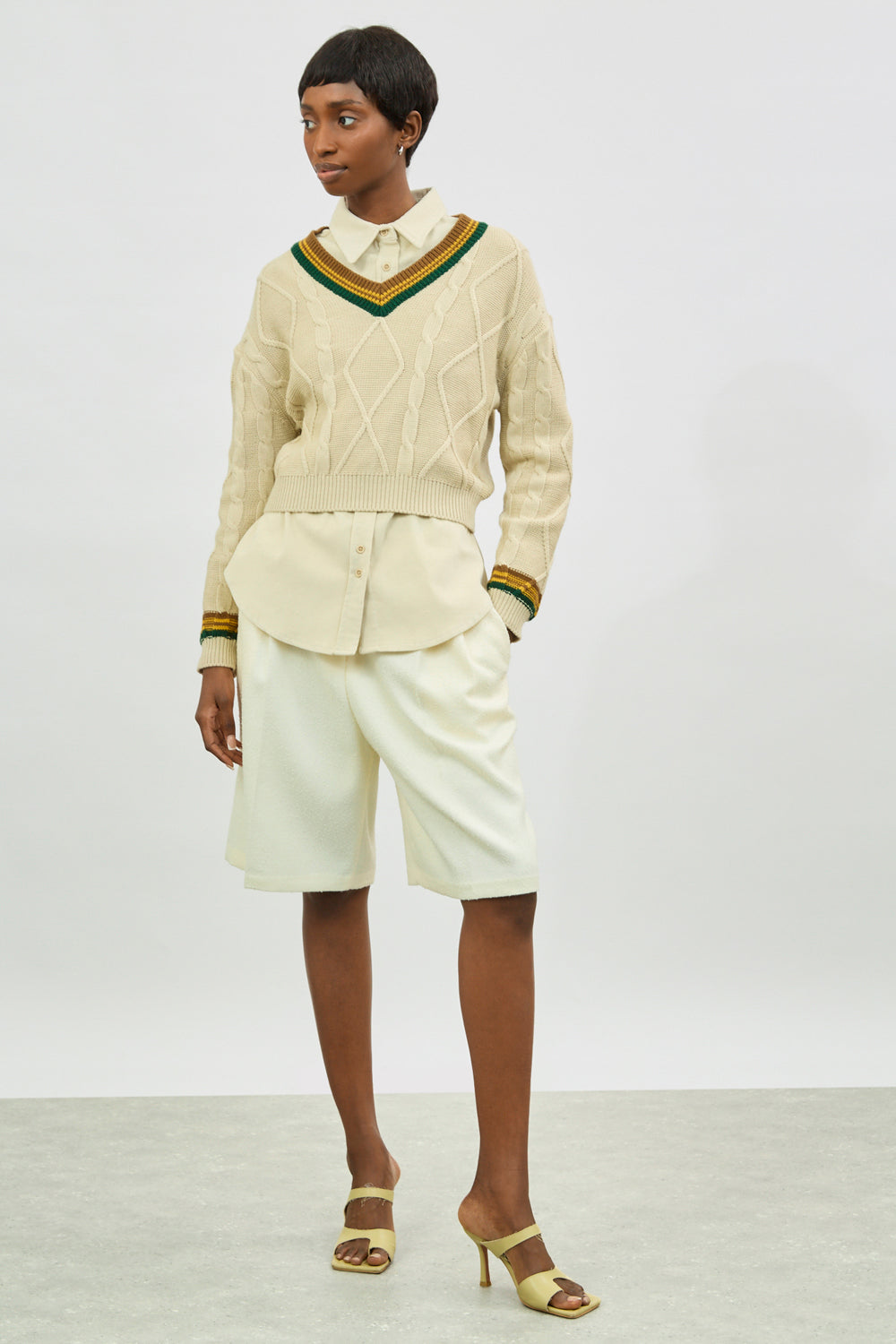 Ivory green and mustard varsity jumper