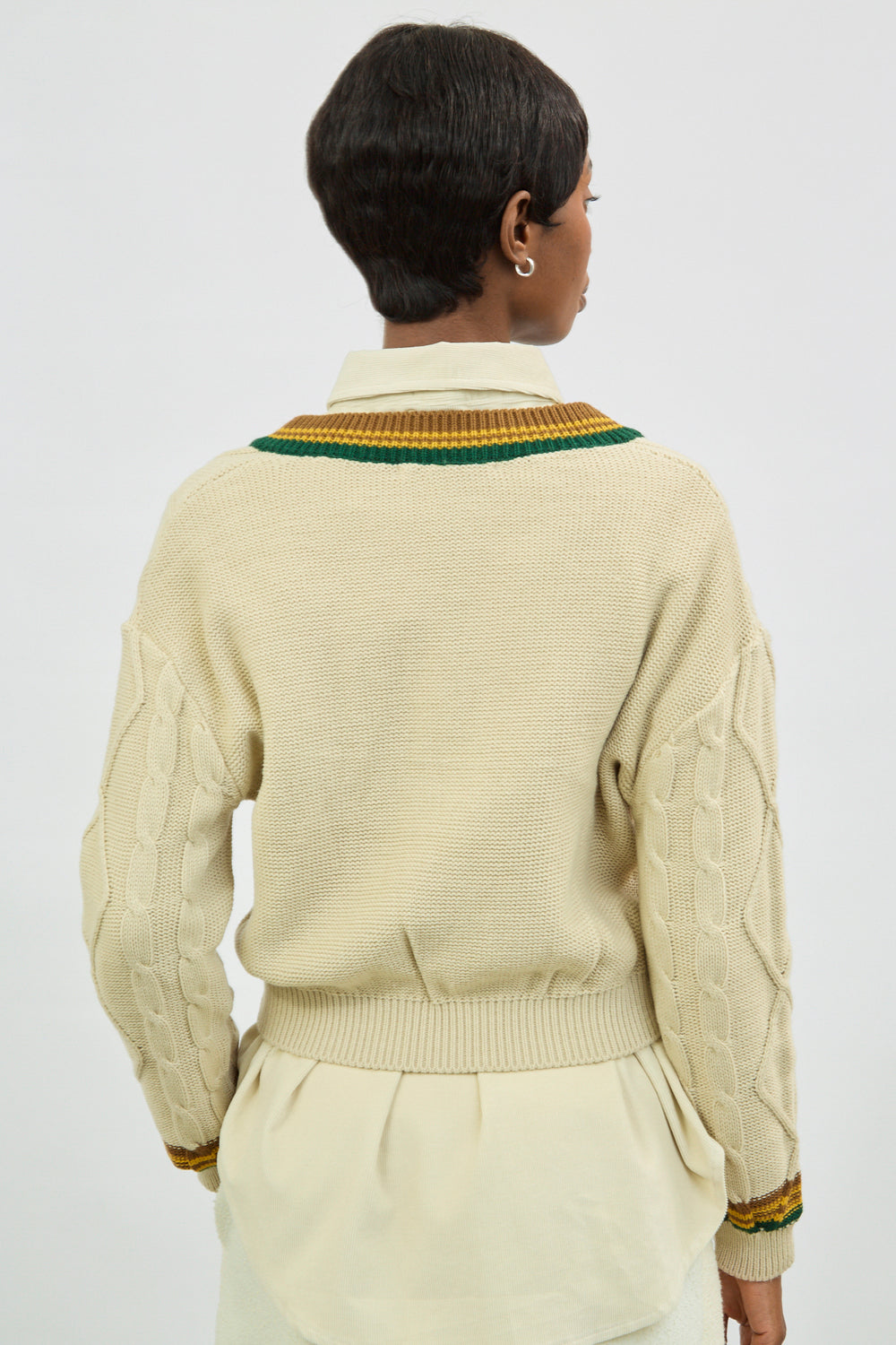 Ivory green and mustard varsity jumper