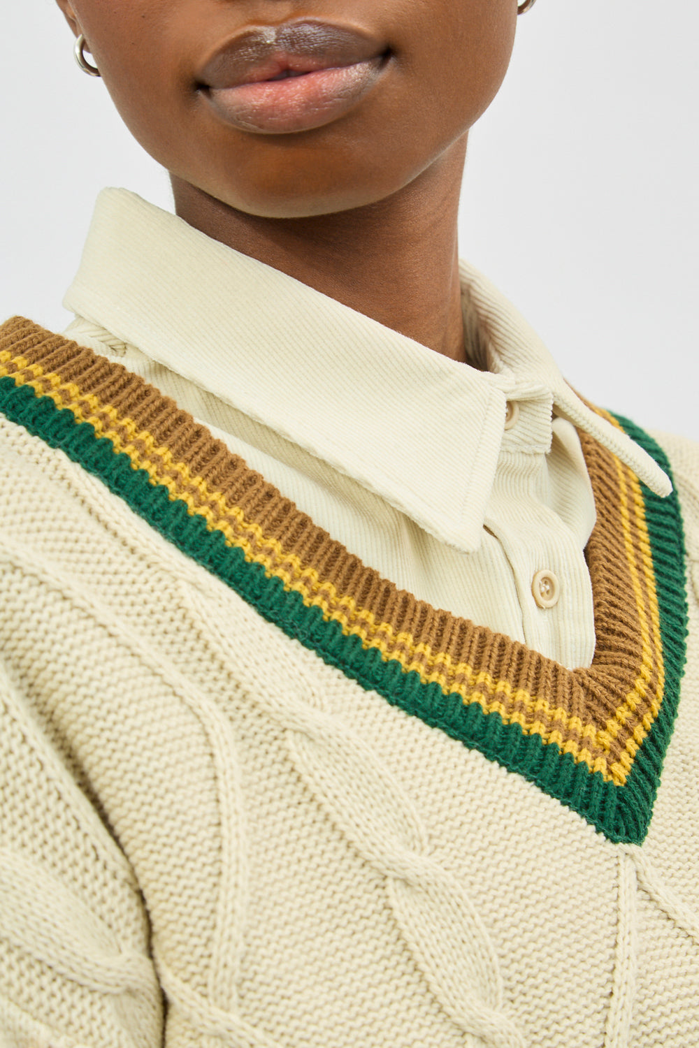 Ivory green and mustard varsity jumper