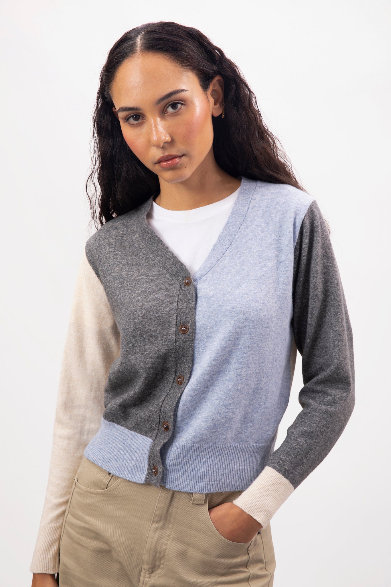 Ivory grey and pale blue blocked wool blend cardigan_1