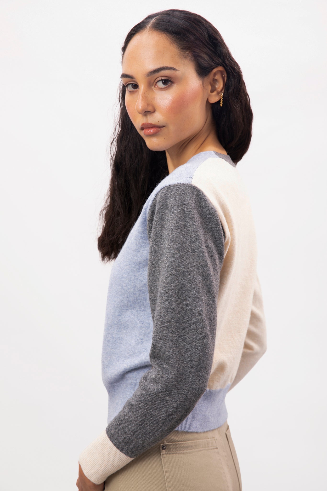 Ivory grey and pale blue blocked wool blend cardigan_2