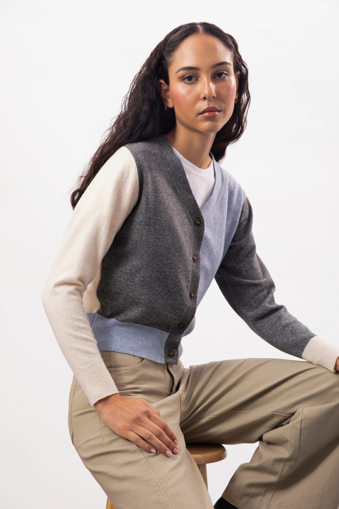 Ivory grey and pale blue blocked wool blend cardigan_5