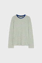Ivory grey green and blue multi striped contrast collar long sleeved tee_1