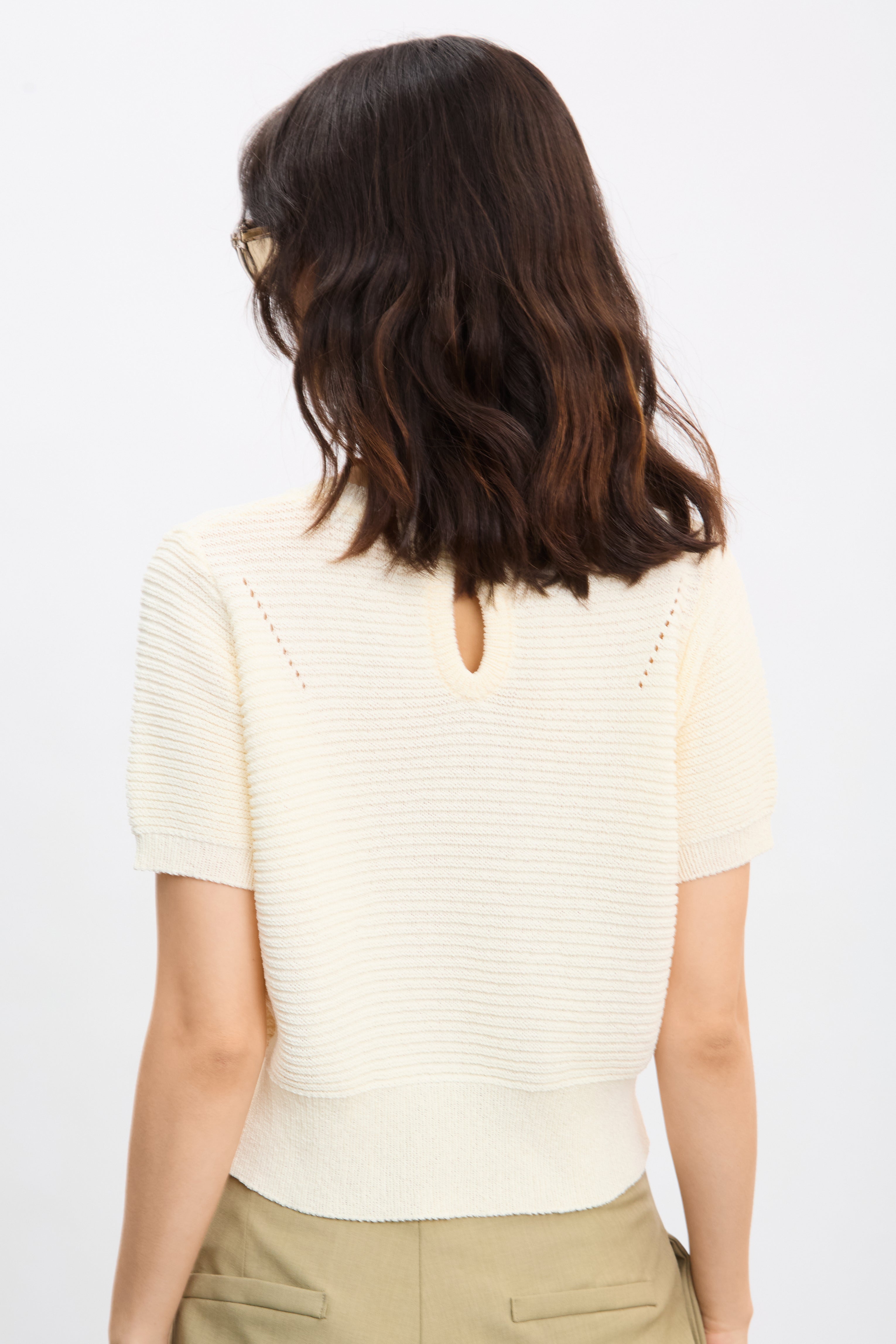 Ivory horizontal ribbed knit tee_2