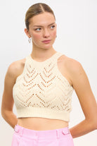 Ivory intarsia V halter neck knit tank_1
