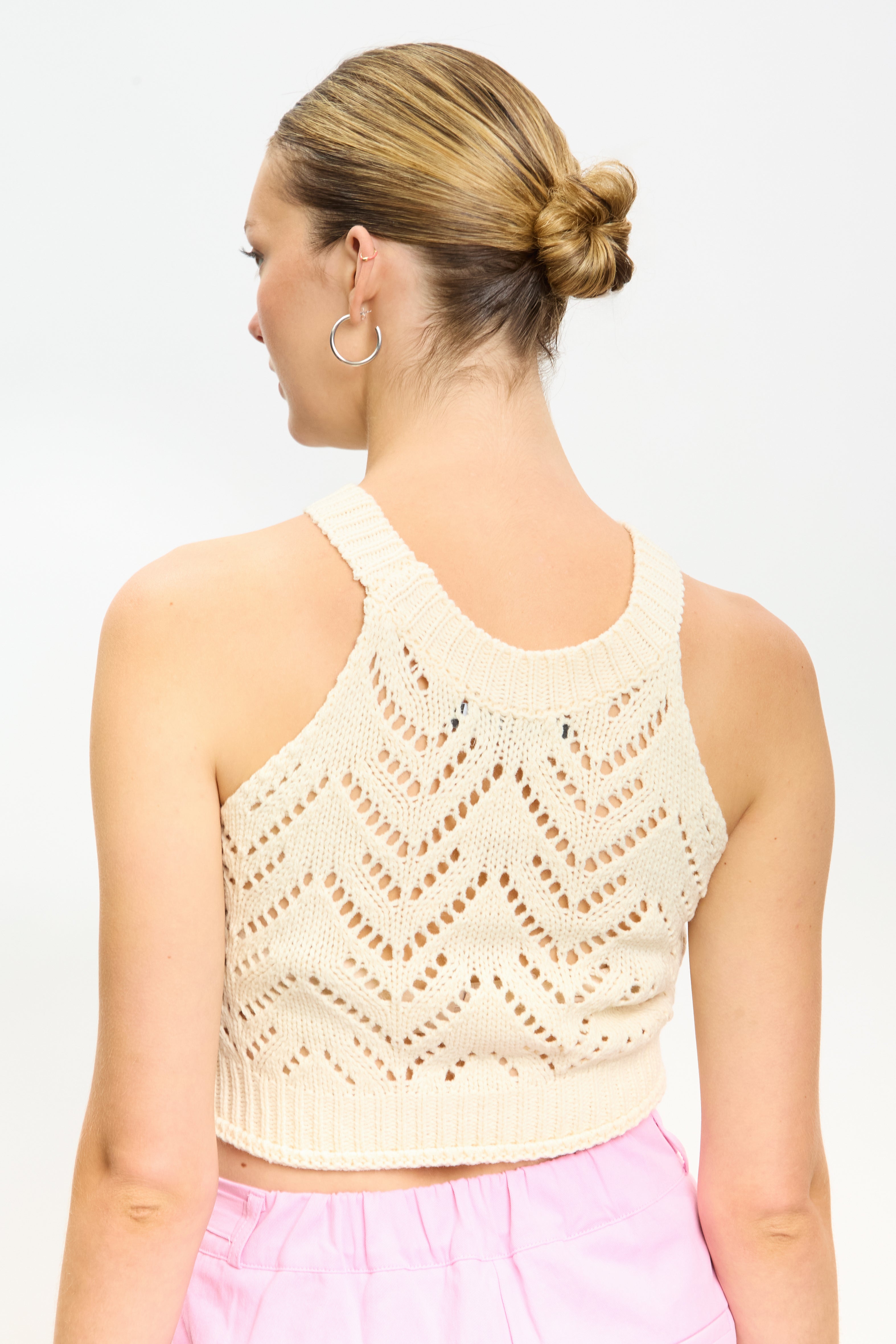 Ivory intarsia V halter neck knit tank_2