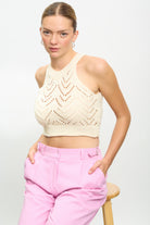 Ivory intarsia V halter neck knit tank_4