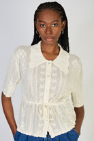Ivory intarsia flower crochet knit tee_1