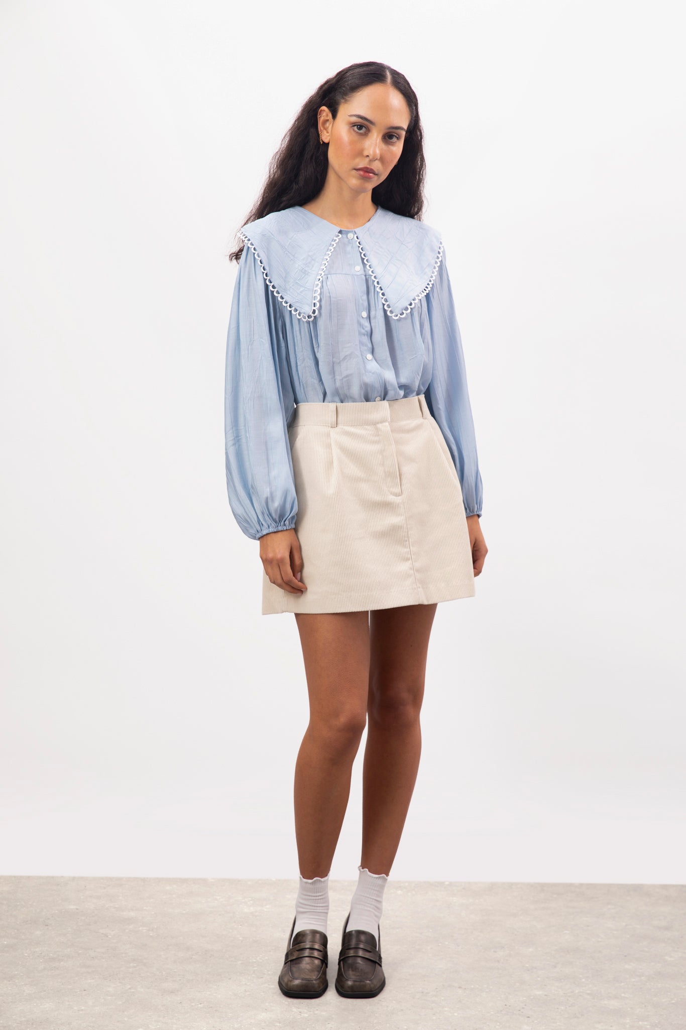 Ivory pleated cord mini skort_3