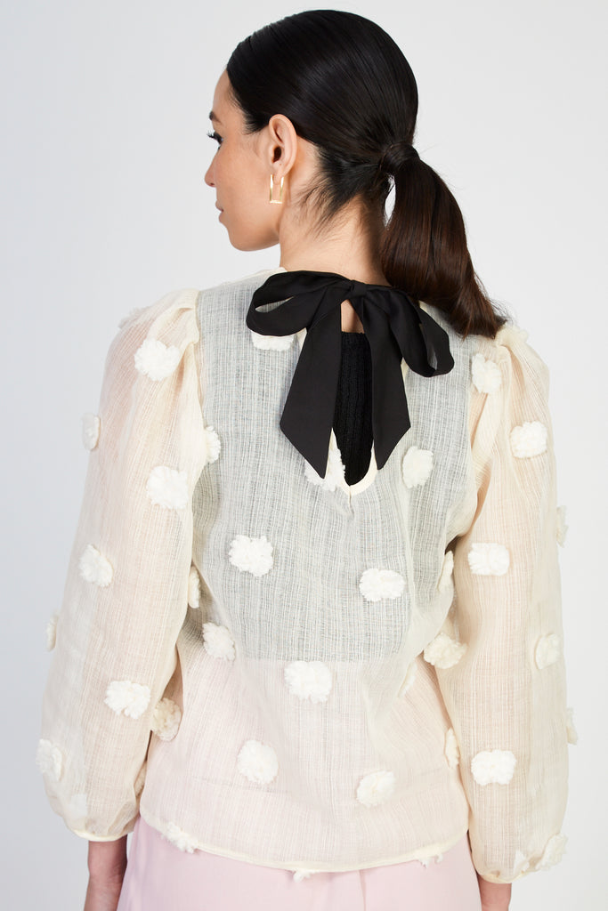 Ivory semi sheer tufted tie back blouse_2