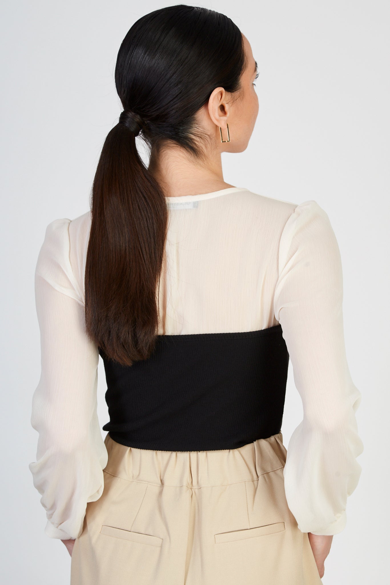 Ivory sheer sleeve black bodice blouse_3