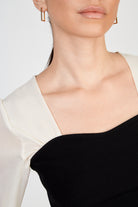 Ivory sheer sleeve black bodice blouse_4