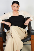 Ivory sheer sleeve black bodice blouse_6