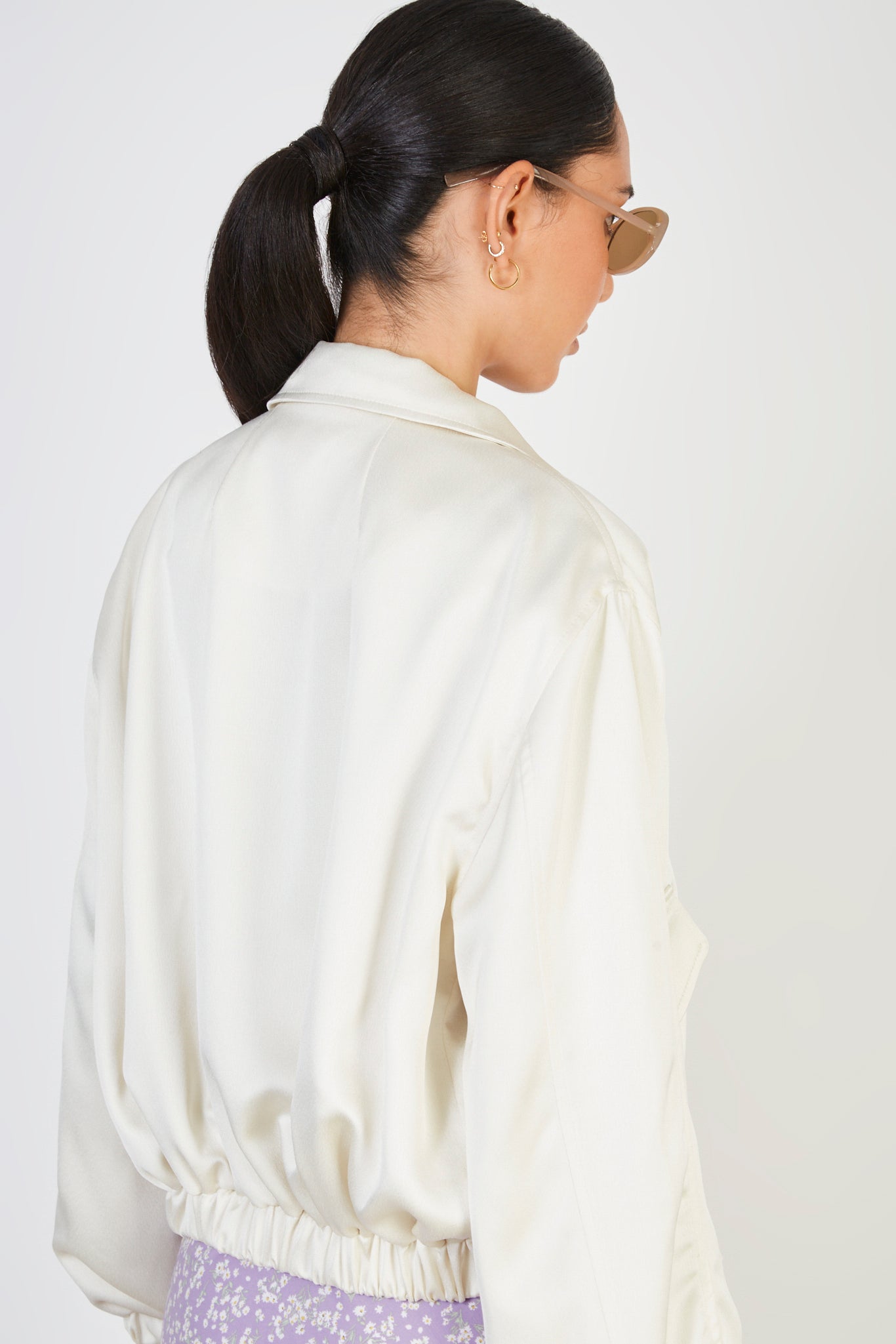 Ivory side pocket bomber jacket