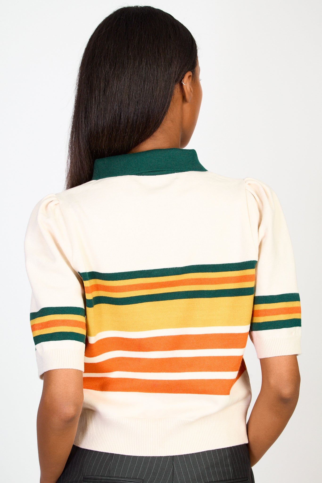 Ivory striped green collar knit tee_2