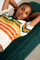 Ivory striped green collar knit tee_6