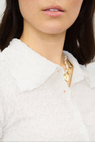 Ivory textured lettuce trim short sleeve shirt_3