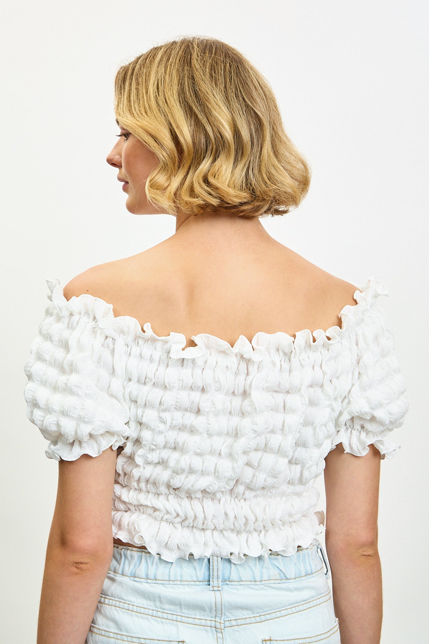 Ivory textured puff off shoulder top_2